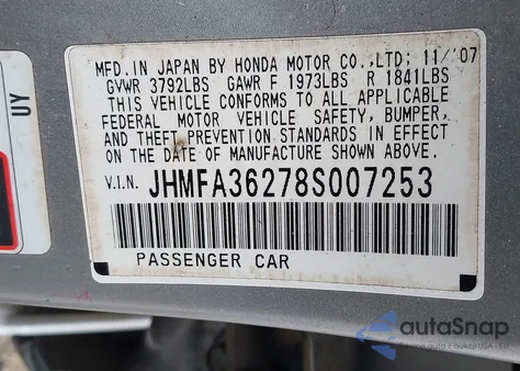 2008 Honda Civic Hybrid from USA, damaged, VIN JHMFA36278S007253